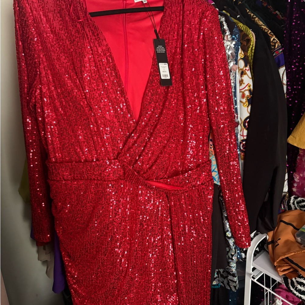 Red Sequin Wrap Dressy